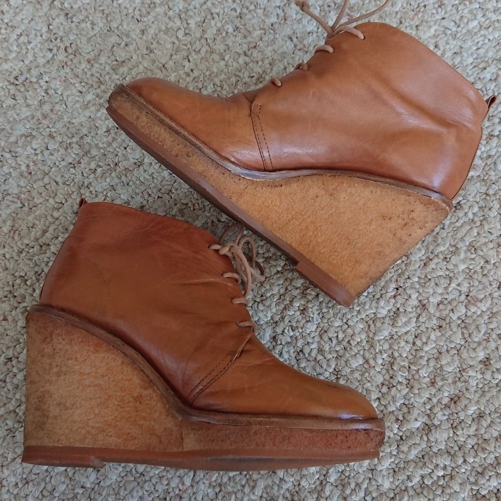 MARC BY MARC JACOBS Brown Tan Calf Leather Wedge oxford ankle Boots size 6 - Picture 6 of 16